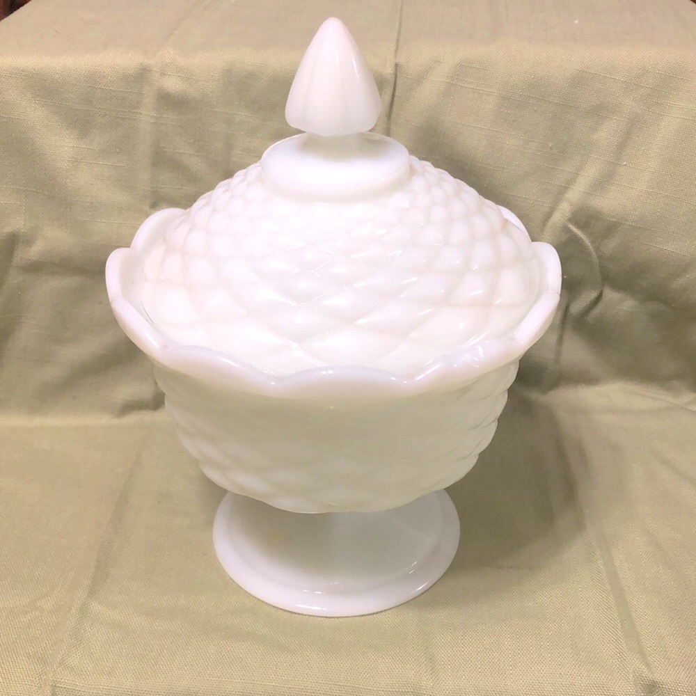 Vintage white milk glass candy dish